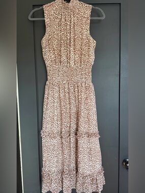 Smocked Waist Sleeveless Maxi Dress in Brown Leopard Print